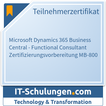 IT-Schulungen Badge: Microsoft Dynamics 365 Business Central - Functional Consultant Zertifizierungsvorbereitung MB-800