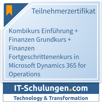 IT-Schulungen Badge: Kombikurs Einführung + Finanzen Grundkurs + Finanzen Fortgeschrittenenkurs in Microsoft Dynamics 365 for Operations
